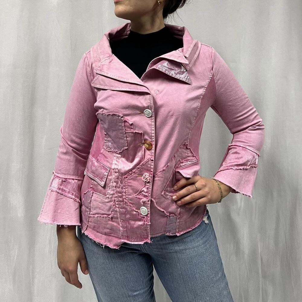 Pink vintage Elisa Cavaletti 90s patchwork cotton jacket with button-up Size S